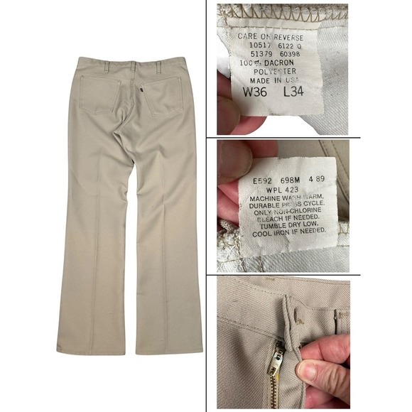 Levi's Other - VTG‎ 80s Levis Pants Mens 36x34 Beige Dacron Polyester Straight Scovill Zip USA